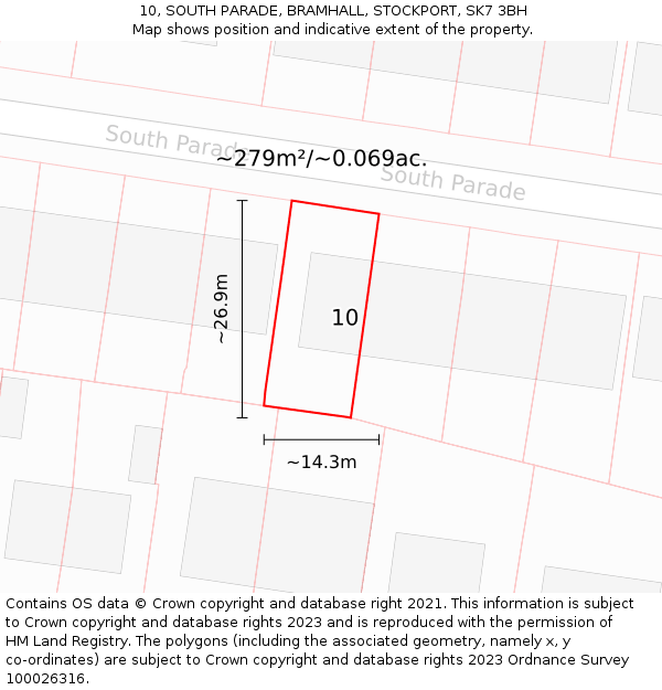 10, SOUTH PARADE, BRAMHALL, STOCKPORT, SK7 3BH: Plot and title map