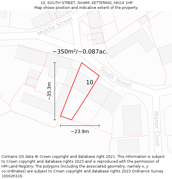 10, SOUTH STREET, ISHAM, KETTERING, NN14 1HP: Plot and title map