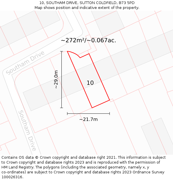 10, SOUTHAM DRIVE, SUTTON COLDFIELD, B73 5PD: Plot and title map