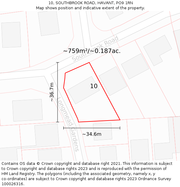 10, SOUTHBROOK ROAD, HAVANT, PO9 1RN: Plot and title map