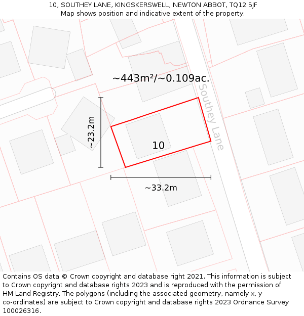 10, SOUTHEY LANE, KINGSKERSWELL, NEWTON ABBOT, TQ12 5JF: Plot and title map