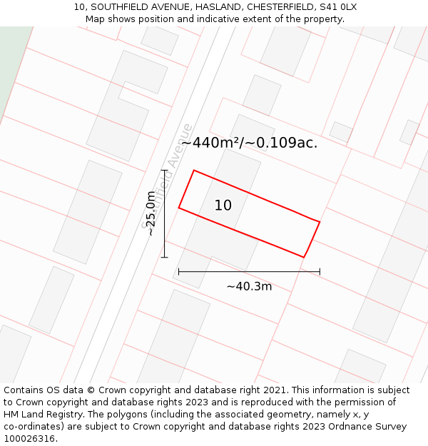 10, SOUTHFIELD AVENUE, HASLAND, CHESTERFIELD, S41 0LX: Plot and title map