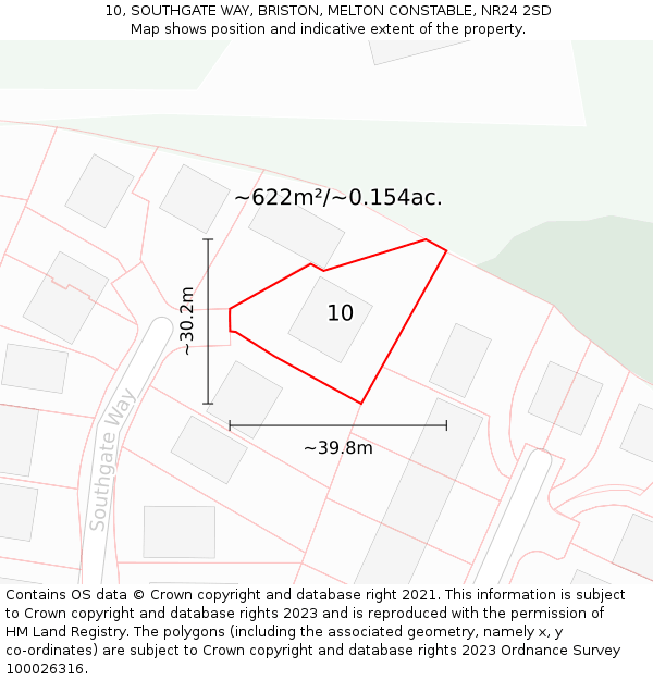 10, SOUTHGATE WAY, BRISTON, MELTON CONSTABLE, NR24 2SD: Plot and title map