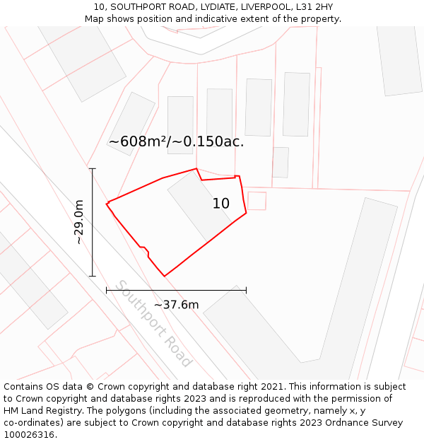 10, SOUTHPORT ROAD, LYDIATE, LIVERPOOL, L31 2HY: Plot and title map