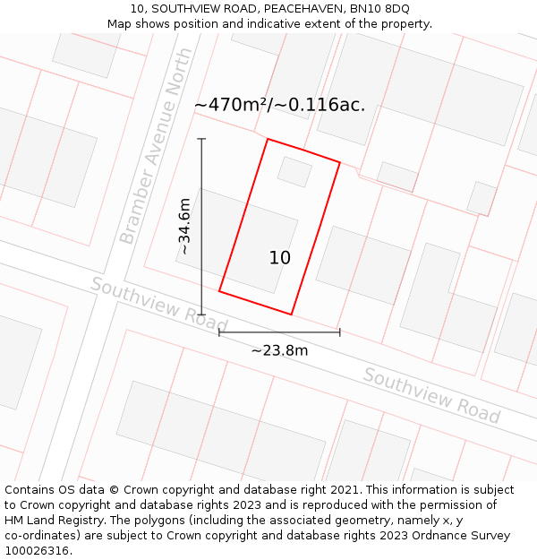 10, SOUTHVIEW ROAD, PEACEHAVEN, BN10 8DQ: Plot and title map