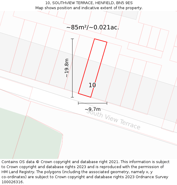 10, SOUTHVIEW TERRACE, HENFIELD, BN5 9ES: Plot and title map