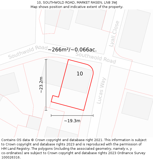 10, SOUTHWOLD ROAD, MARKET RASEN, LN8 3WJ: Plot and title map