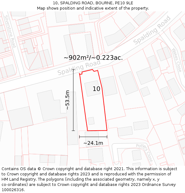 10, SPALDING ROAD, BOURNE, PE10 9LE: Plot and title map