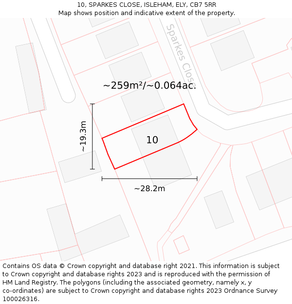 10, SPARKES CLOSE, ISLEHAM, ELY, CB7 5RR: Plot and title map