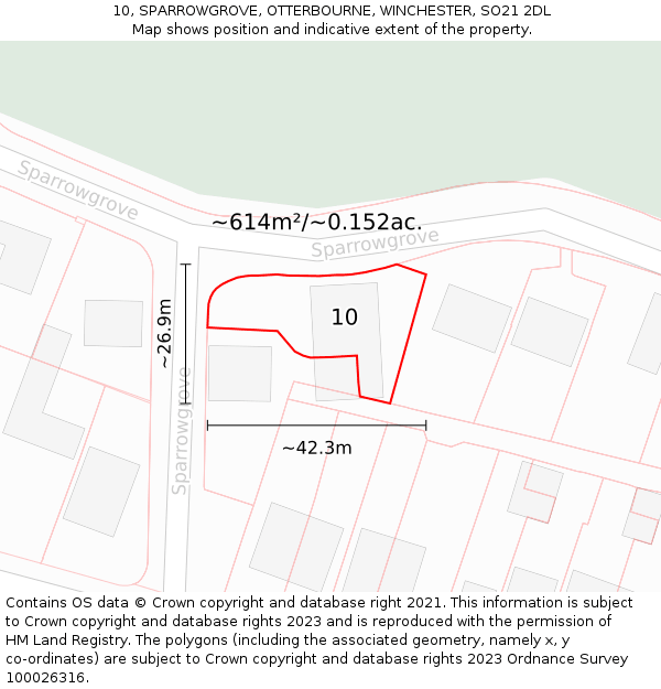 10, SPARROWGROVE, OTTERBOURNE, WINCHESTER, SO21 2DL: Plot and title map