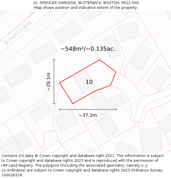 10, SPENCER GARDENS, BUTTERWICK, BOSTON, PE22 0XA: Plot and title map