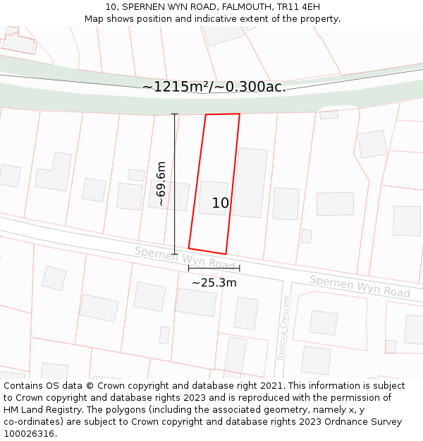 10, SPERNEN WYN ROAD, FALMOUTH, TR11 4EH: Plot and title map