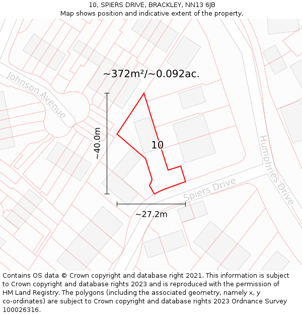 10, SPIERS DRIVE, BRACKLEY, NN13 6JB: Plot and title map