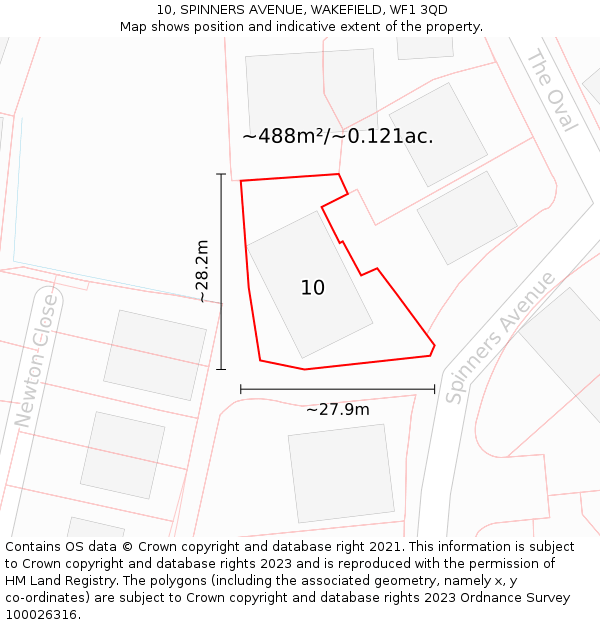 10, SPINNERS AVENUE, WAKEFIELD, WF1 3QD: Plot and title map