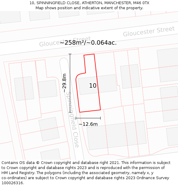 10, SPINNINGFIELD CLOSE, ATHERTON, MANCHESTER, M46 0TX: Plot and title map