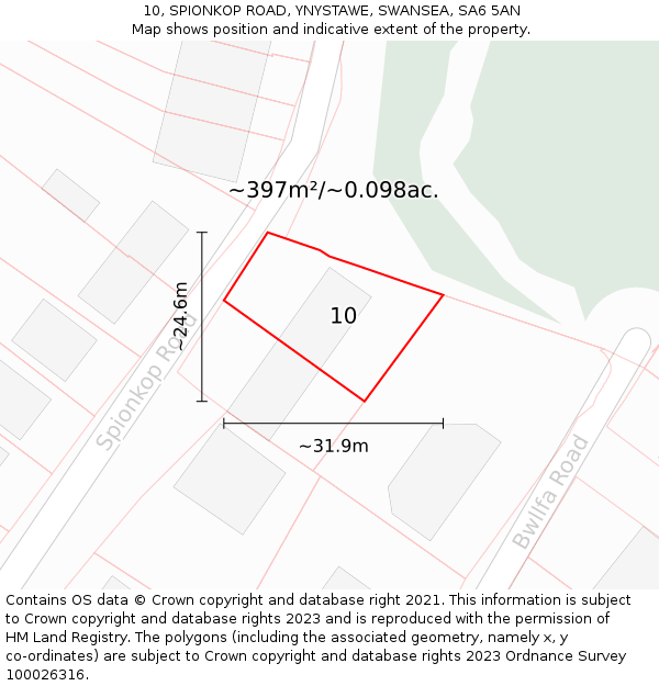 10, SPIONKOP ROAD, YNYSTAWE, SWANSEA, SA6 5AN: Plot and title map