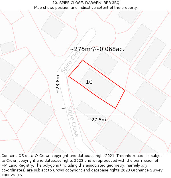 10, SPIRE CLOSE, DARWEN, BB3 3RQ: Plot and title map