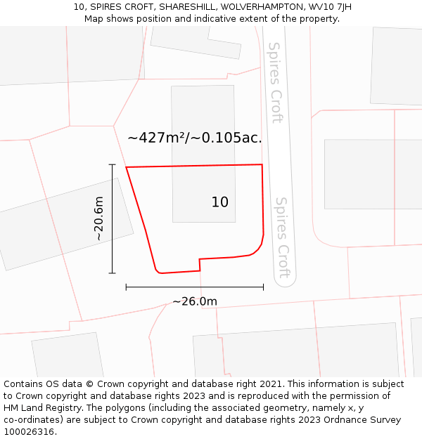 10, SPIRES CROFT, SHARESHILL, WOLVERHAMPTON, WV10 7JH: Plot and title map