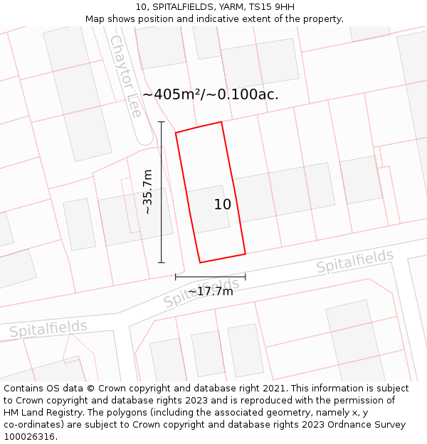 10, SPITALFIELDS, YARM, TS15 9HH: Plot and title map