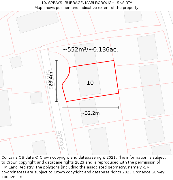 10, SPRAYS, BURBAGE, MARLBOROUGH, SN8 3TA: Plot and title map