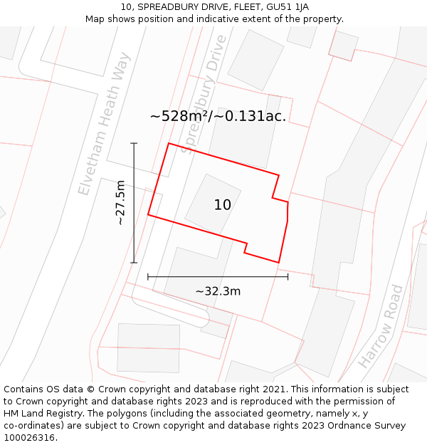 10, SPREADBURY DRIVE, FLEET, GU51 1JA: Plot and title map