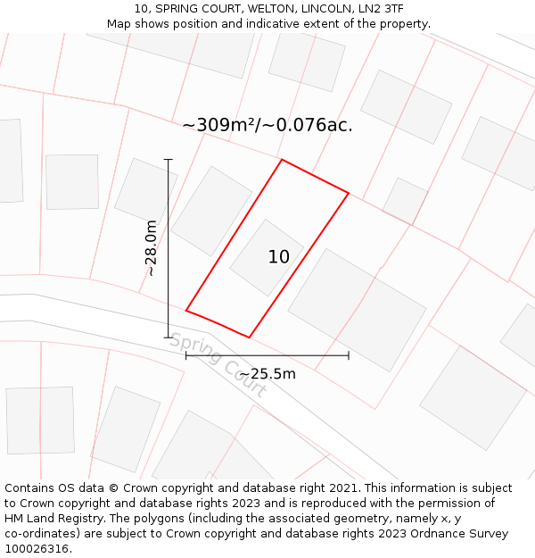 10, SPRING COURT, WELTON, LINCOLN, LN2 3TF: Plot and title map