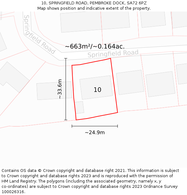 10, SPRINGFIELD ROAD, PEMBROKE DOCK, SA72 6PZ: Plot and title map