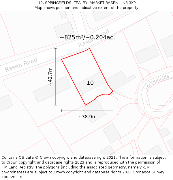 10, SPRINGFIELDS, TEALBY, MARKET RASEN, LN8 3XP: Plot and title map