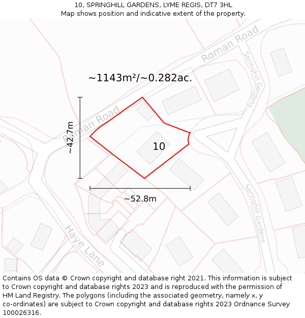 10, SPRINGHILL GARDENS, LYME REGIS, DT7 3HL: Plot and title map