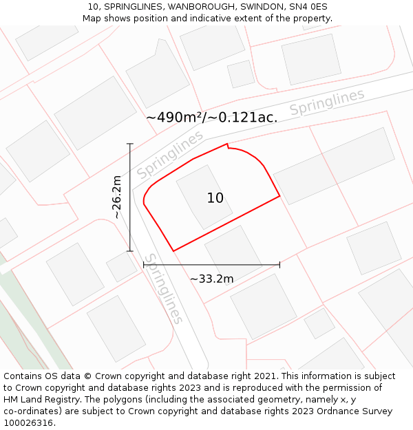 10, SPRINGLINES, WANBOROUGH, SWINDON, SN4 0ES: Plot and title map