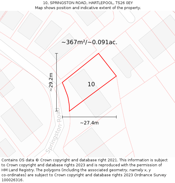 10, SPRINGSTON ROAD, HARTLEPOOL, TS26 0EY: Plot and title map