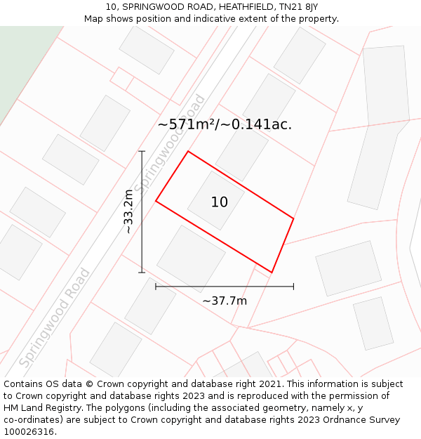 10, SPRINGWOOD ROAD, HEATHFIELD, TN21 8JY: Plot and title map