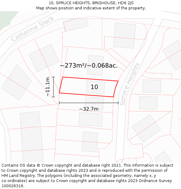 10, SPRUCE HEIGHTS, BRIGHOUSE, HD6 2JS: Plot and title map