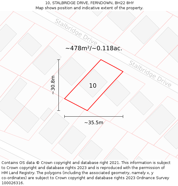 10, STALBRIDGE DRIVE, FERNDOWN, BH22 8HY: Plot and title map