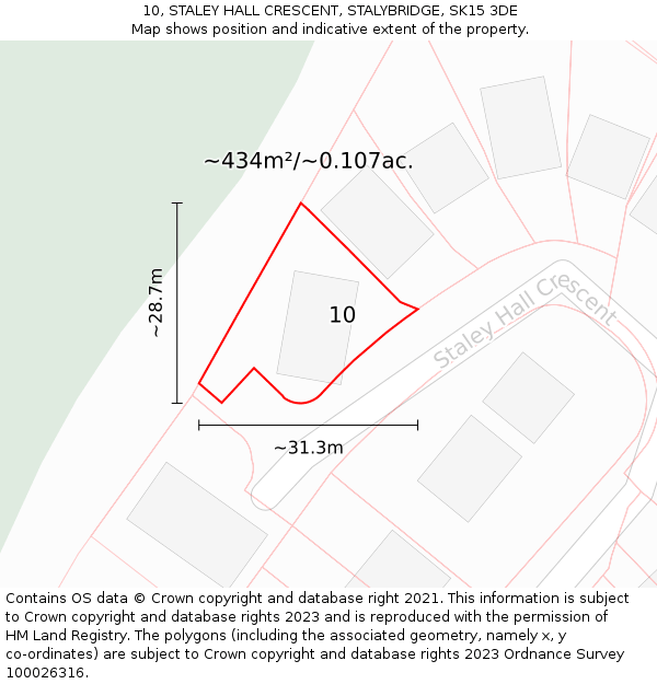 10, STALEY HALL CRESCENT, STALYBRIDGE, SK15 3DE: Plot and title map