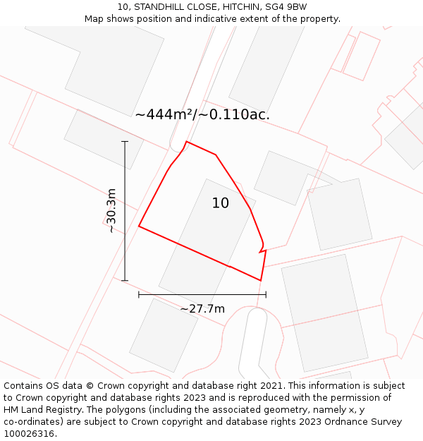 10, STANDHILL CLOSE, HITCHIN, SG4 9BW: Plot and title map