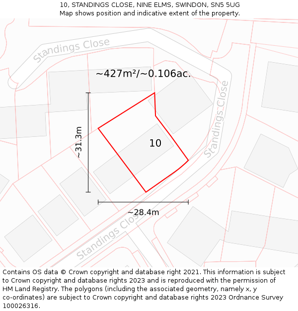 10, STANDINGS CLOSE, NINE ELMS, SWINDON, SN5 5UG: Plot and title map