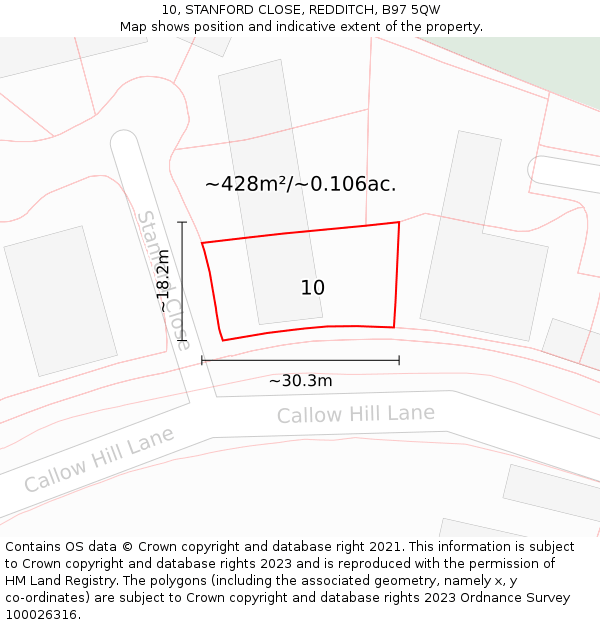 10, STANFORD CLOSE, REDDITCH, B97 5QW: Plot and title map