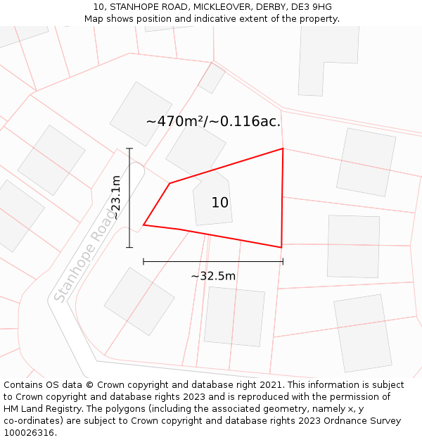 10, STANHOPE ROAD, MICKLEOVER, DERBY, DE3 9HG: Plot and title map