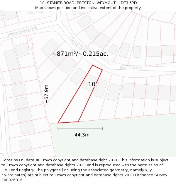 10, STANIER ROAD, PRESTON, WEYMOUTH, DT3 6PD: Plot and title map