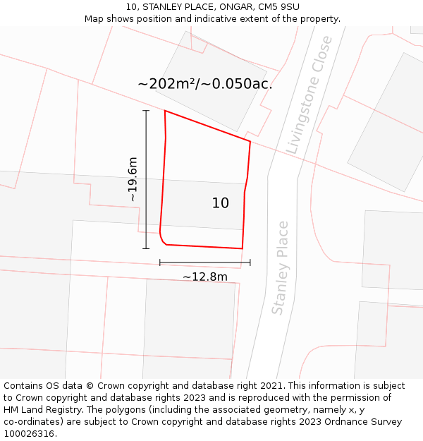 10, STANLEY PLACE, ONGAR, CM5 9SU: Plot and title map