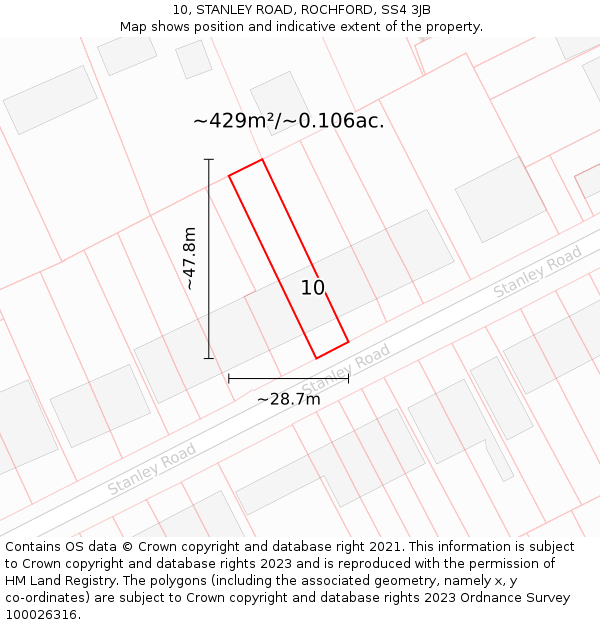 10, STANLEY ROAD, ROCHFORD, SS4 3JB: Plot and title map