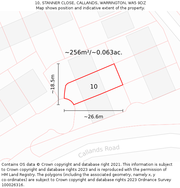 10, STANNER CLOSE, CALLANDS, WARRINGTON, WA5 9DZ: Plot and title map