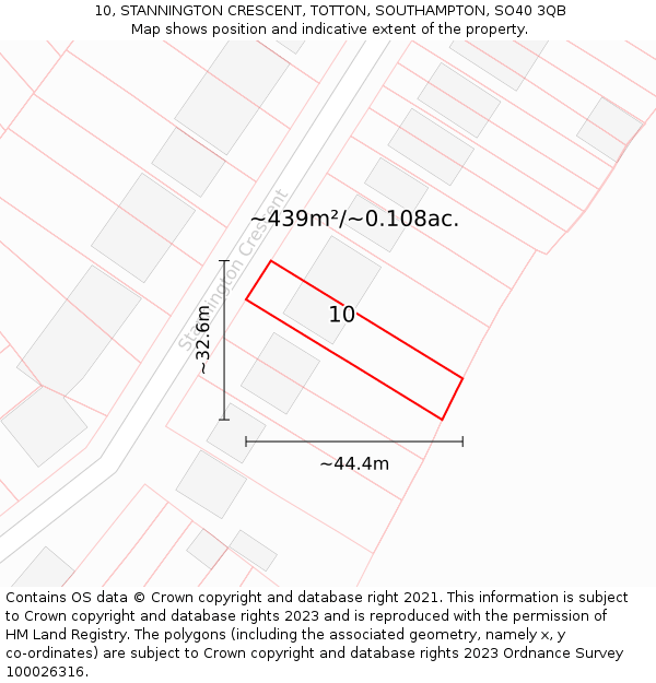 10, STANNINGTON CRESCENT, TOTTON, SOUTHAMPTON, SO40 3QB: Plot and title map