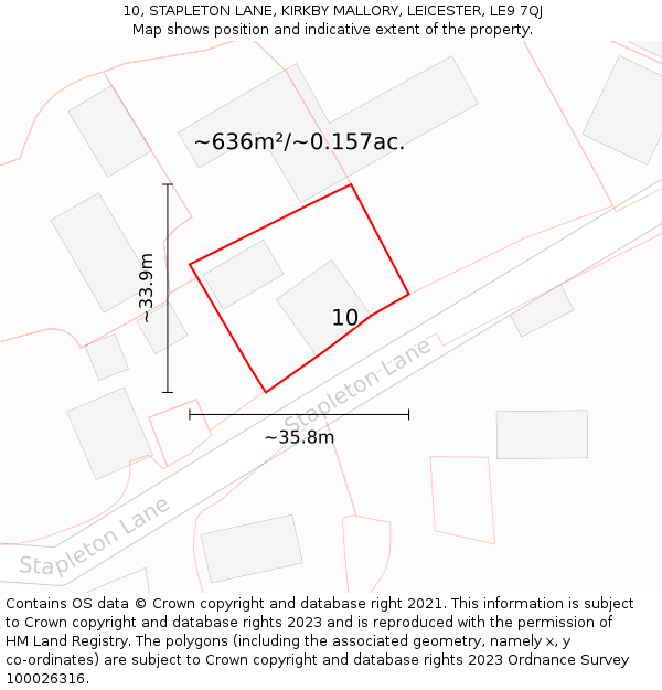 10, STAPLETON LANE, KIRKBY MALLORY, LEICESTER, LE9 7QJ: Plot and title map