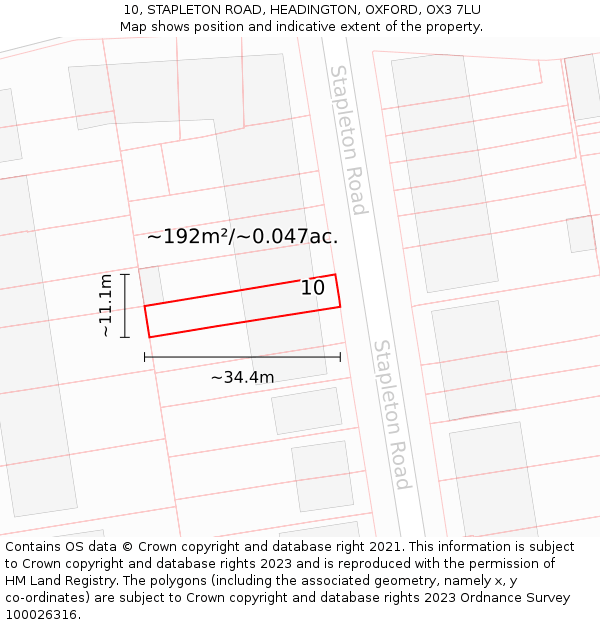 10, STAPLETON ROAD, HEADINGTON, OXFORD, OX3 7LU: Plot and title map