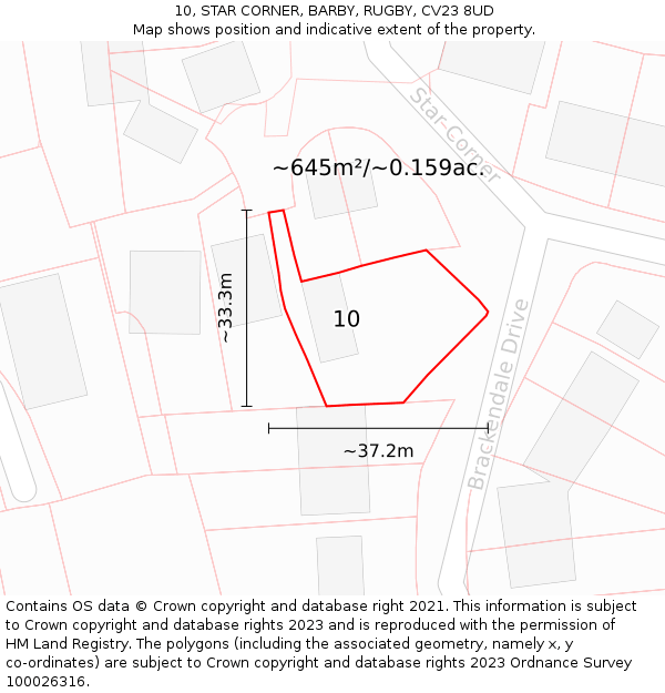 10, STAR CORNER, BARBY, RUGBY, CV23 8UD: Plot and title map