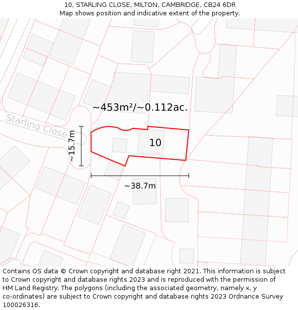 10, STARLING CLOSE, MILTON, CAMBRIDGE, CB24 6DR: Plot and title map