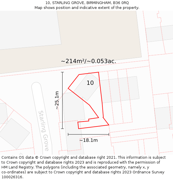 10, STARLING GROVE, BIRMINGHAM, B36 0RQ: Plot and title map