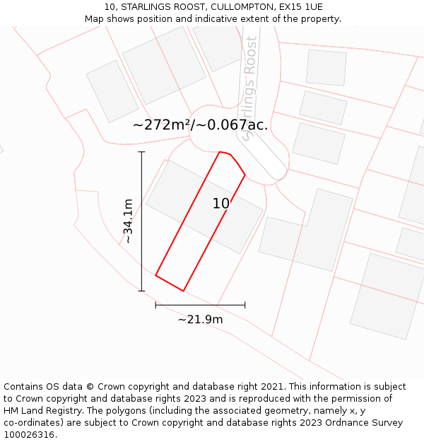 10, STARLINGS ROOST, CULLOMPTON, EX15 1UE: Plot and title map